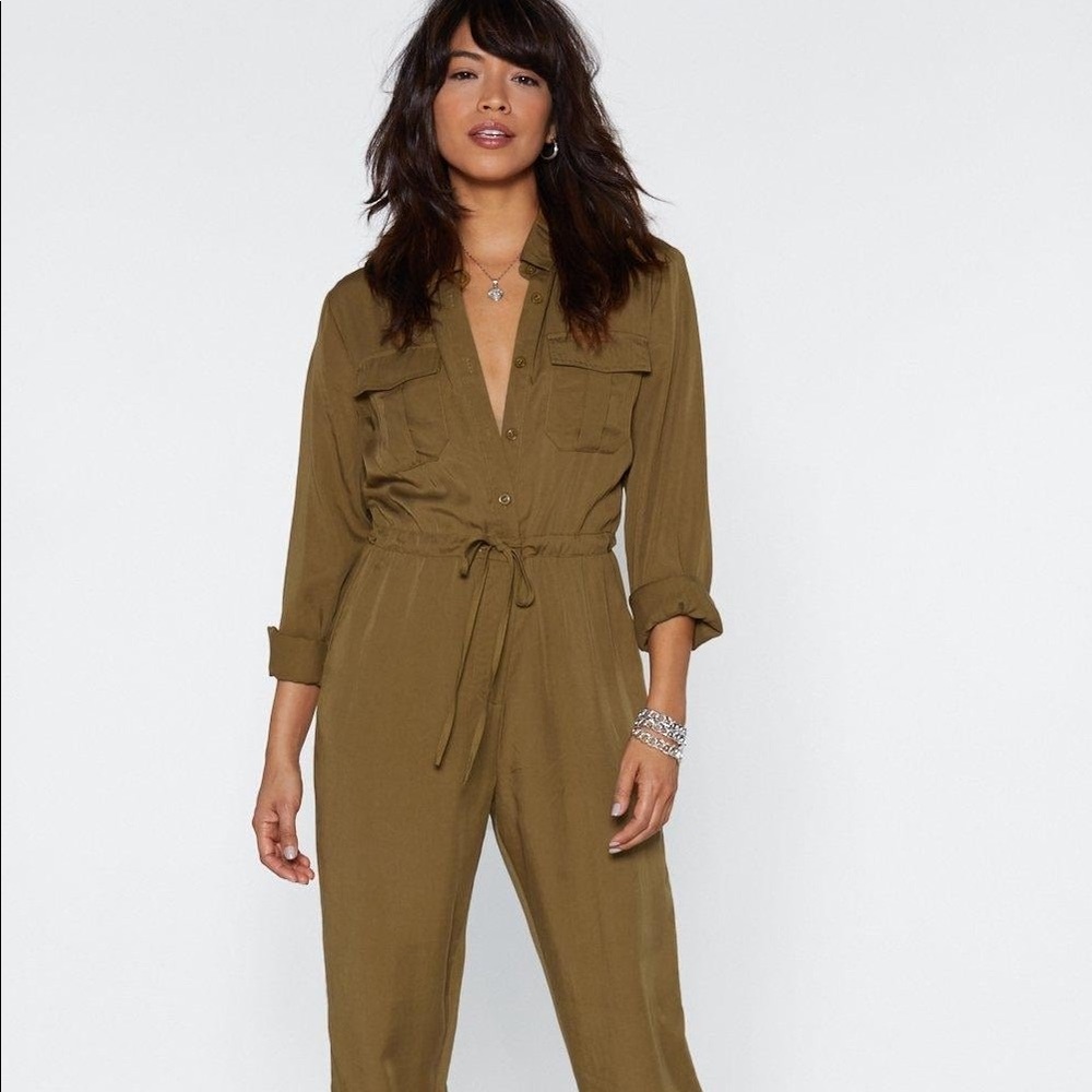 Nasty Gal Drawn Together Olive Utility Jumpsuit 4